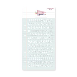 White alphabet Baby M goes to school