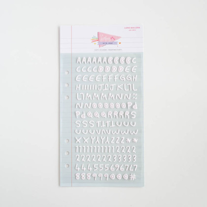 White alphabet Baby M goes to school