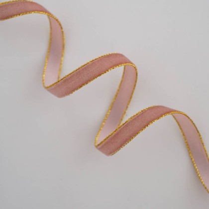 Pink lurex velvet ribbon 5 m - Thickness 9mm